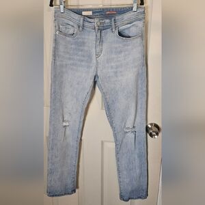 Pilcro Blue Cropped Boyfriend Jeans with Distressed Finish